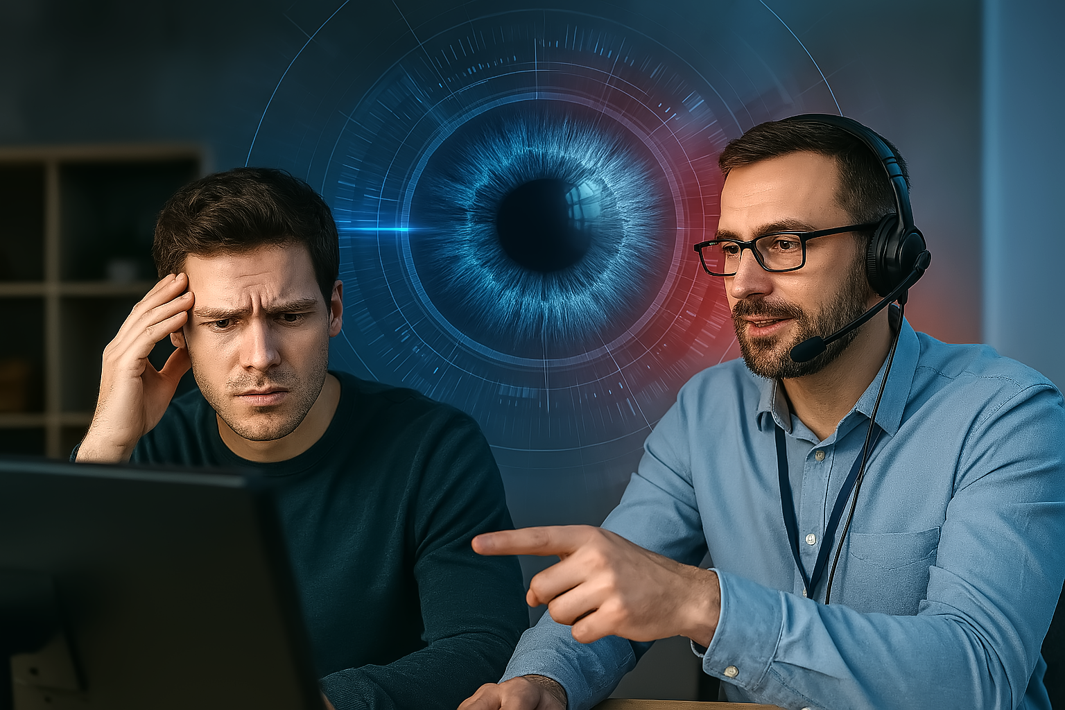 Confused Computer User Receives Reassuring Assistance